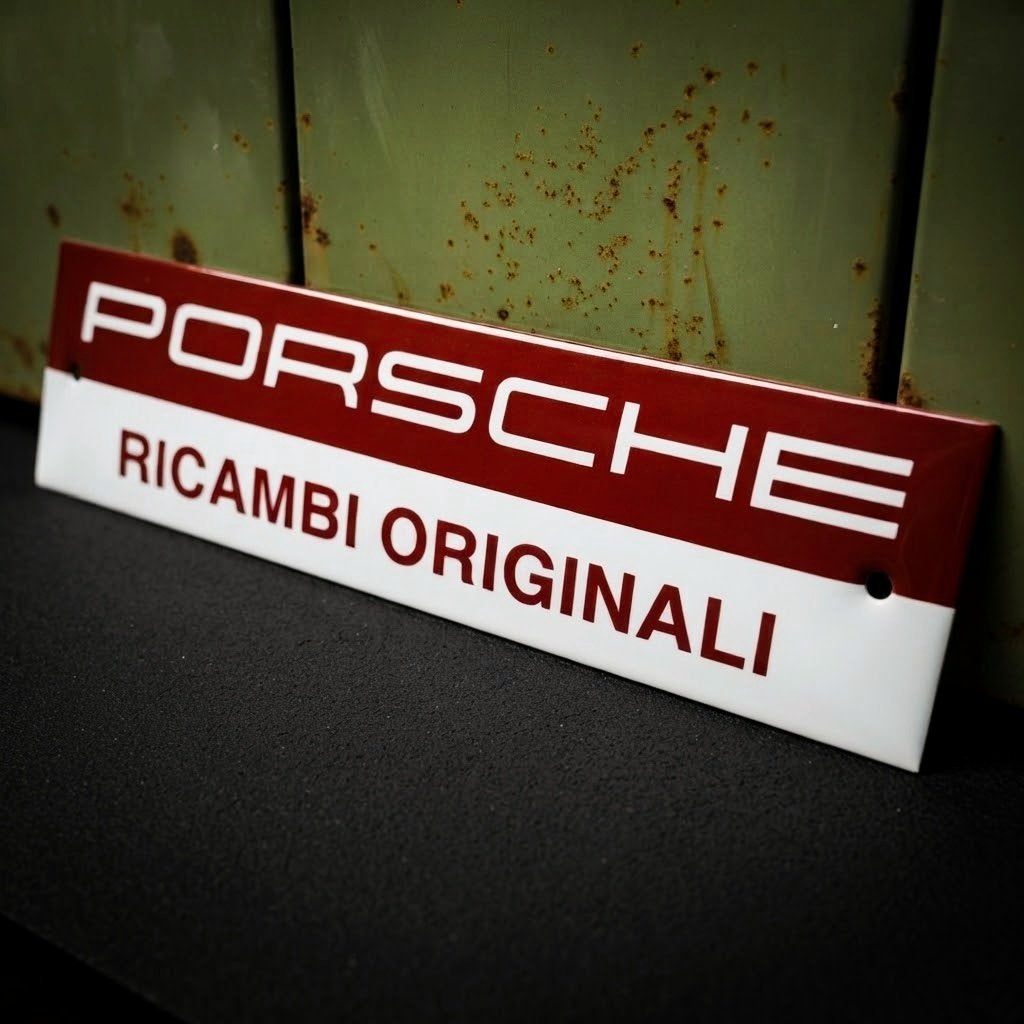 Emaille Reclamebord Porsche Ricambi Origineel Italië Vintage, Verzamelen, Merken en Reclamevoorwerpen, Verzenden, Gebruikt, Reclamebord