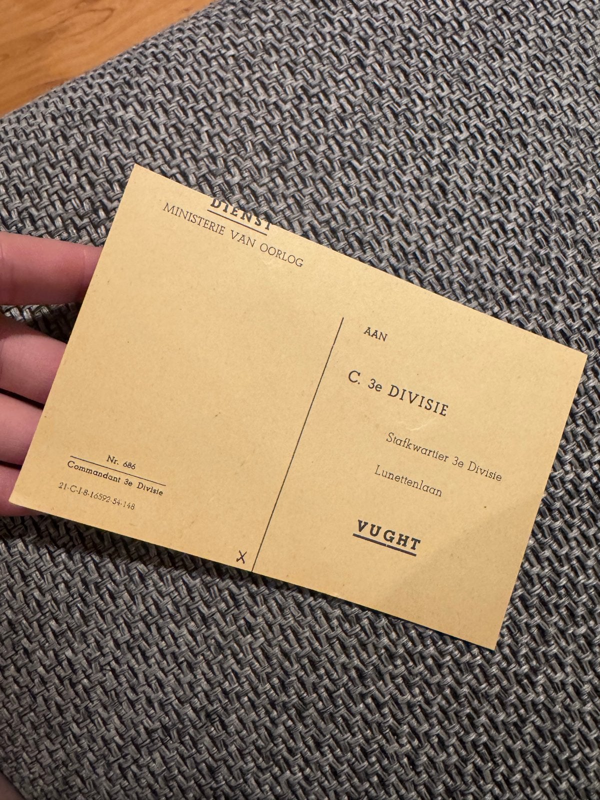 Oproepkaart Ministerie van Oorlog 1954 - 3e Divisie, Verzamelen, Ophalen of Verzenden