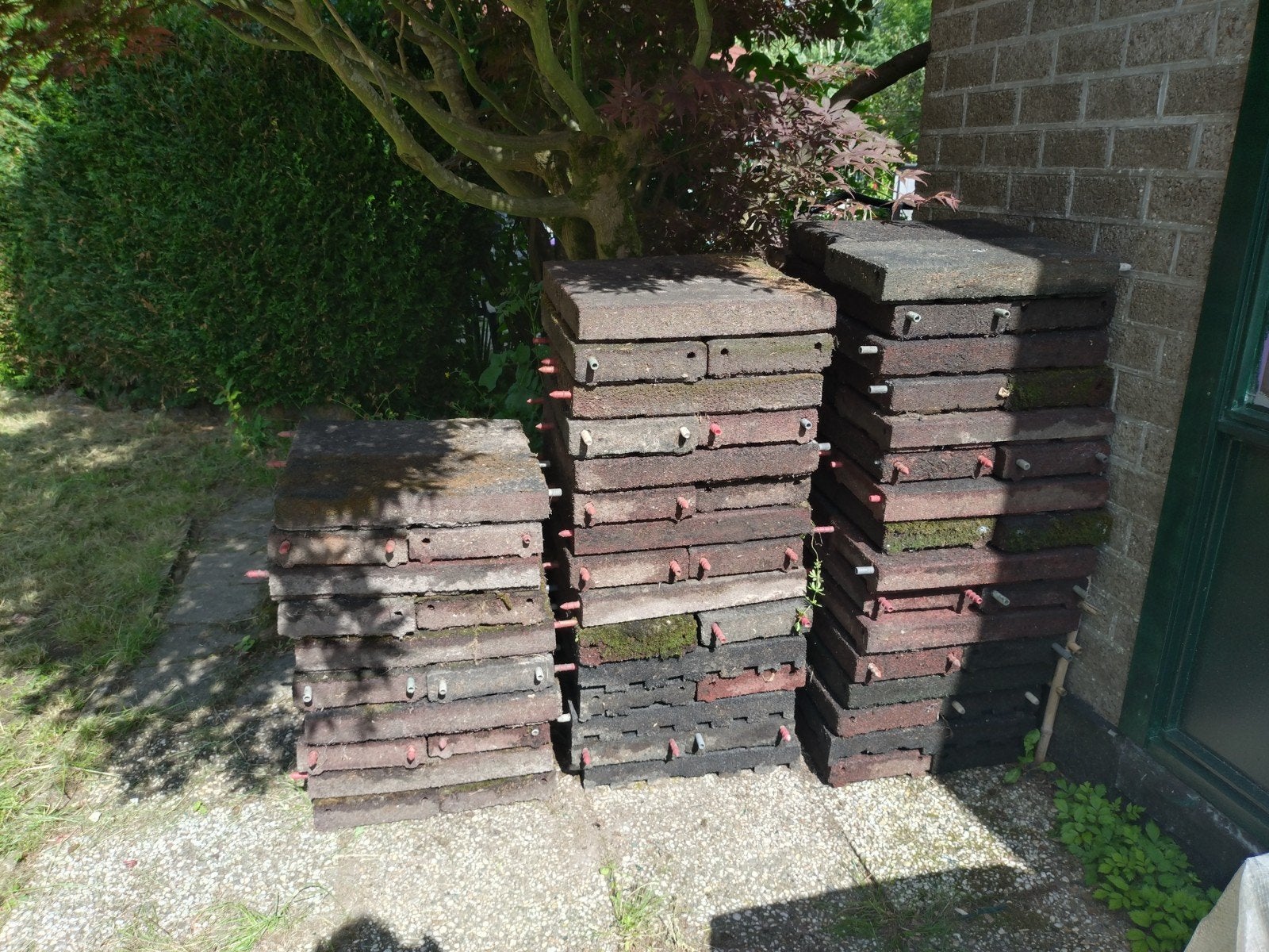 9m² donkerrode rubbertegels, in elkaar schuifbaar, Tuin en Terras, Ophalen