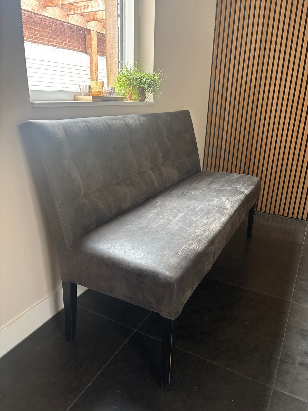 Eettafelbank 150 cm antraciet, Ophalen, Gebruikt, 150 tot 200 cm, Driepersoons