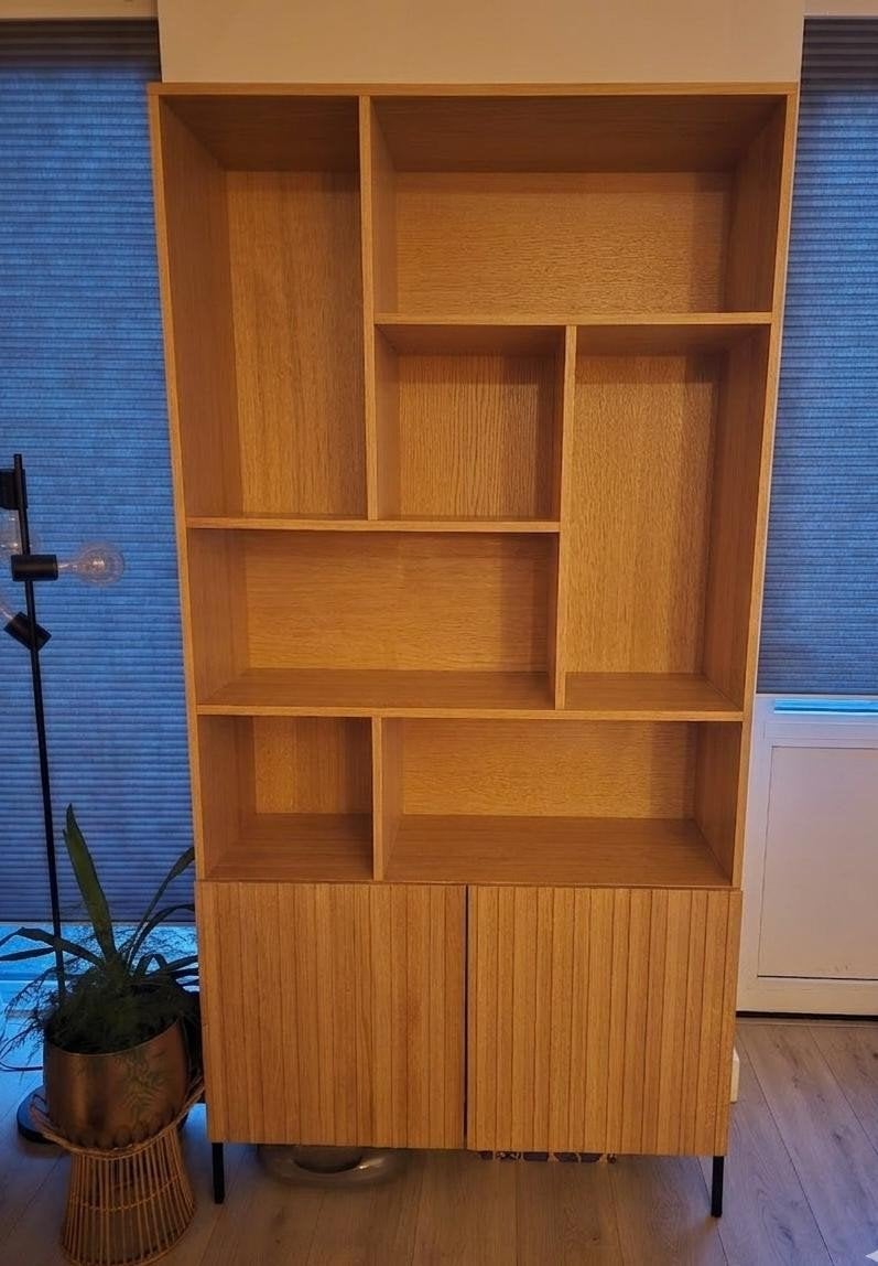 Woood gravure wandkast (vakkenkast), Ophalen, 100 tot 150 cm, Modern, Scandinavisch, 200 cm of meer
