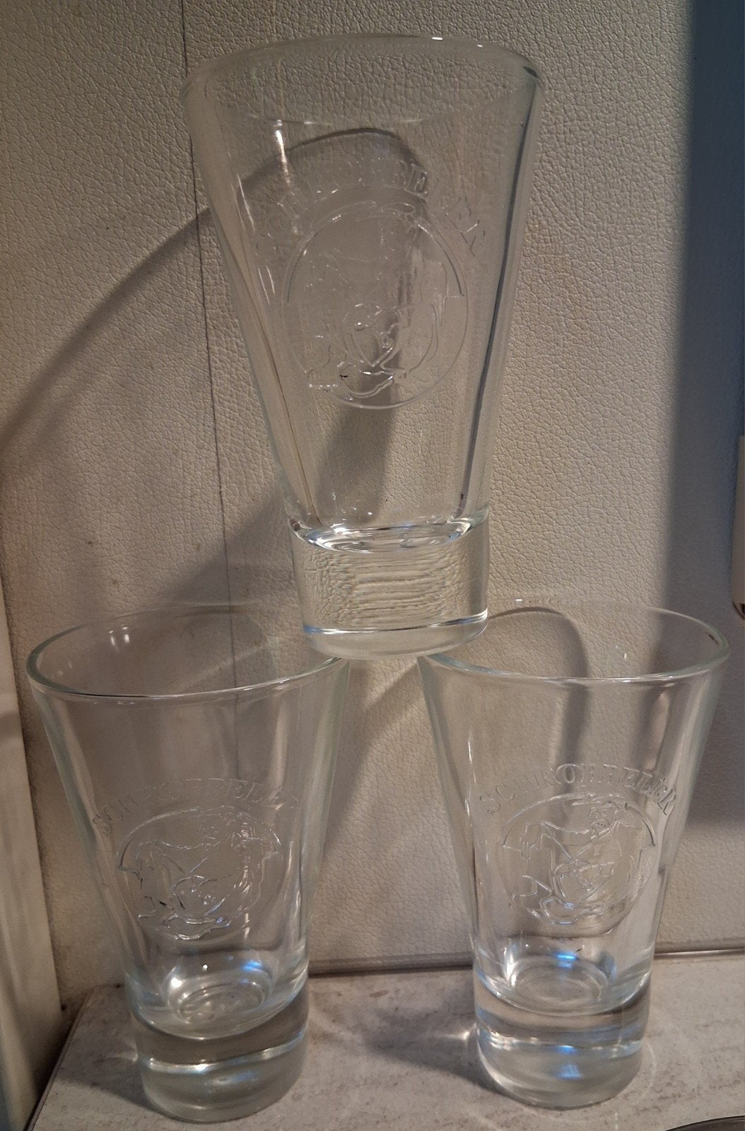 3 Schrobbeler glaasjes, ca. 10 cm hoog, Ophalen of Verzenden, Gebruikt, Borrel- of Shotglas