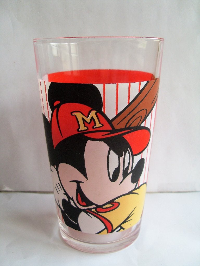 Mickey Mouse Base-Ball Glas Walt Disney, Ophalen of Verzenden, Mickey Mouse, Zo goed als nieuw, Servies