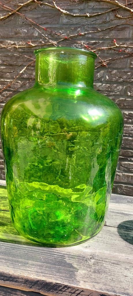 Grote groene glazen vaas 40 cm hoog, Antiek en Kunst, Ophalen