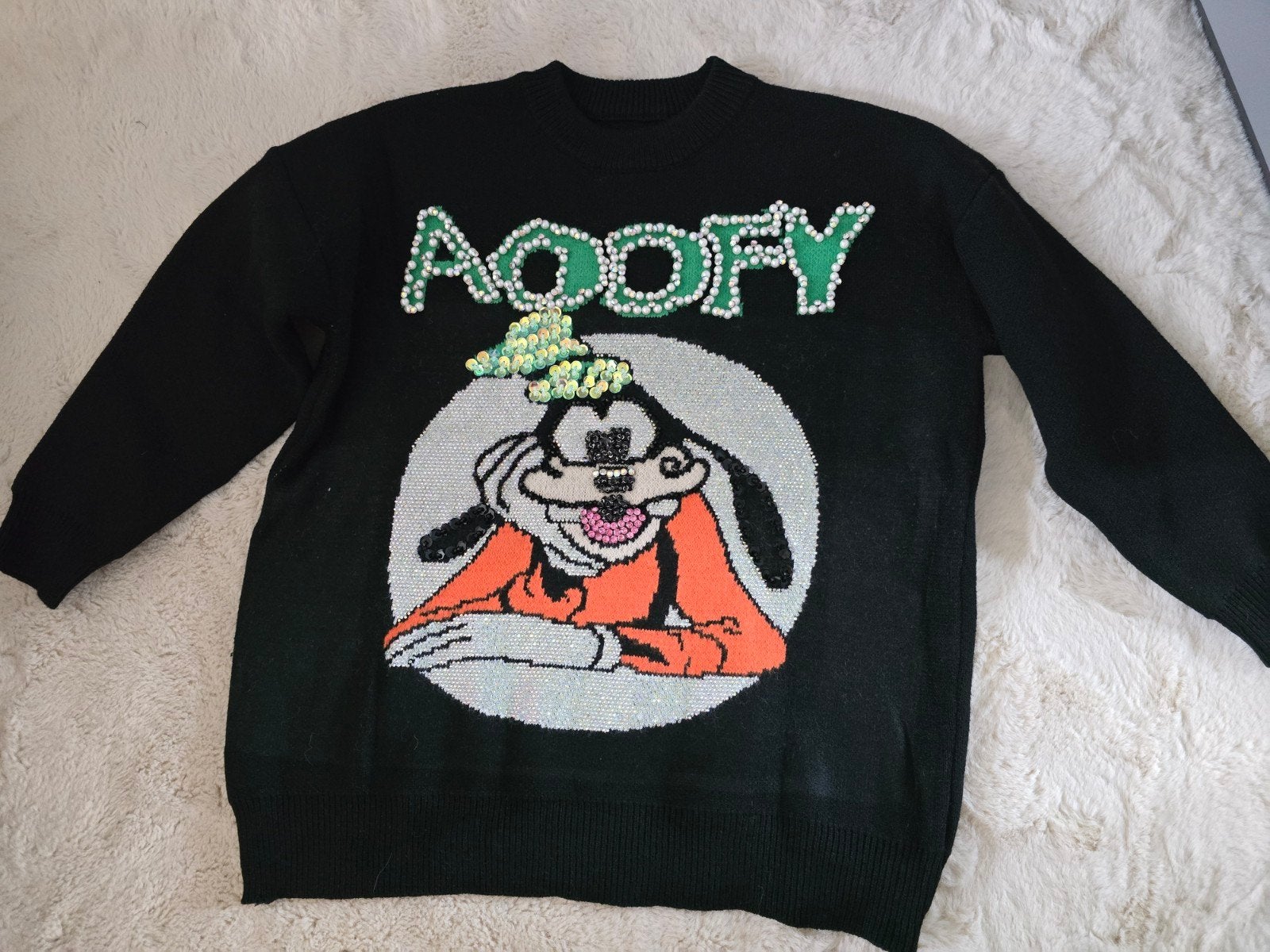 Nieuwe Goofy trui met pailletten one size oversized, Verzenden, Zwart, Maat 42/44 (L), Nieuw