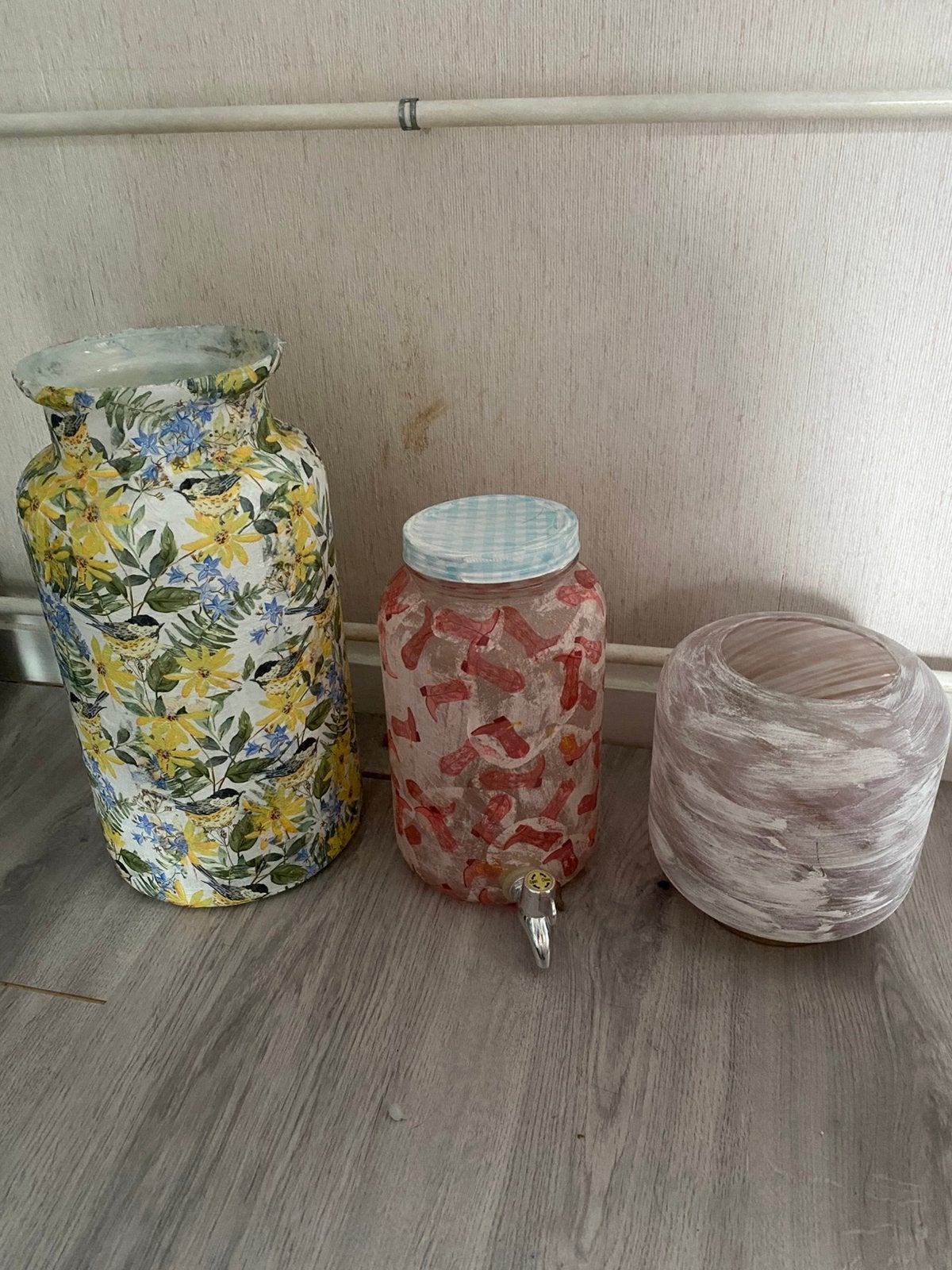 3 unieke woonaccessoires – vaas, lamp en glazen pot, Huis en Inrichting, Ophalen, Zo goed als nieuw, Roze, Windlicht