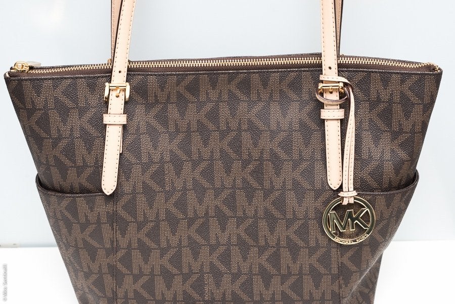 Orginele Michael Kors shopper met gouden logohanger., Ophalen of Verzenden, Zo goed als nieuw, Bruin, Shopper