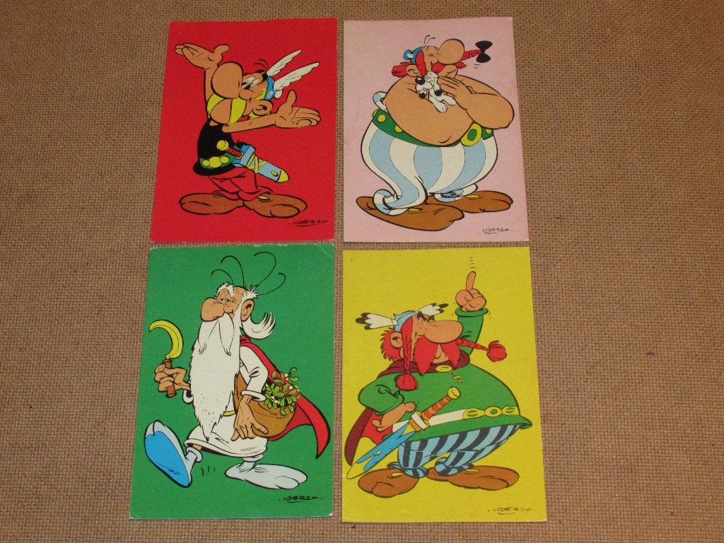 Asterix set van 4 Iglo postkaarten Reclame, uitgave 1969, Boeken, Verzenden, Eén stripboek, Zo goed als nieuw, Uderzo & Goscinny