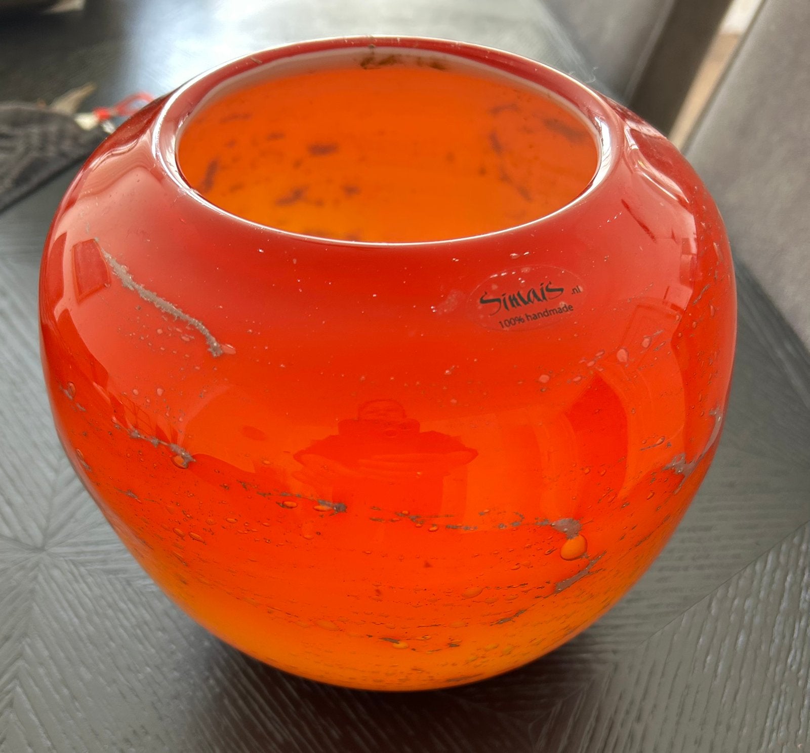 Prachtige vintage oranje glazen vaas van Simais, Handgemaakt, Oranje, Ophalen of Verzenden, Glas