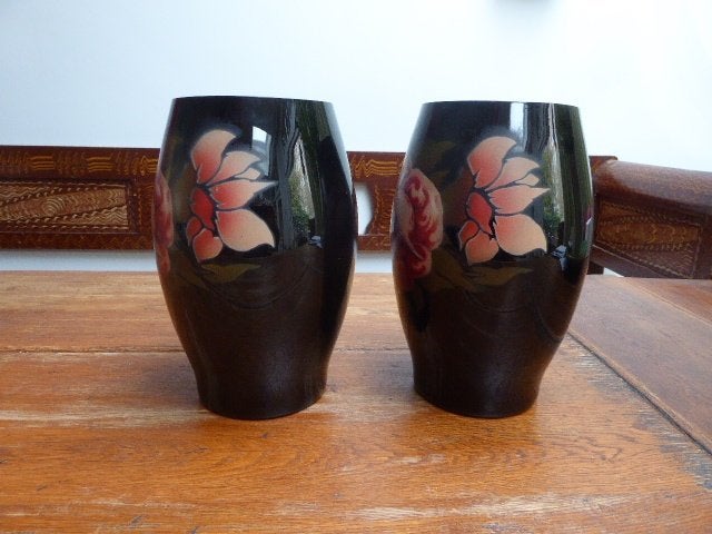 2 art deco opaline vazen met prachtige beschildering, Booms, Ophalen of Verzenden