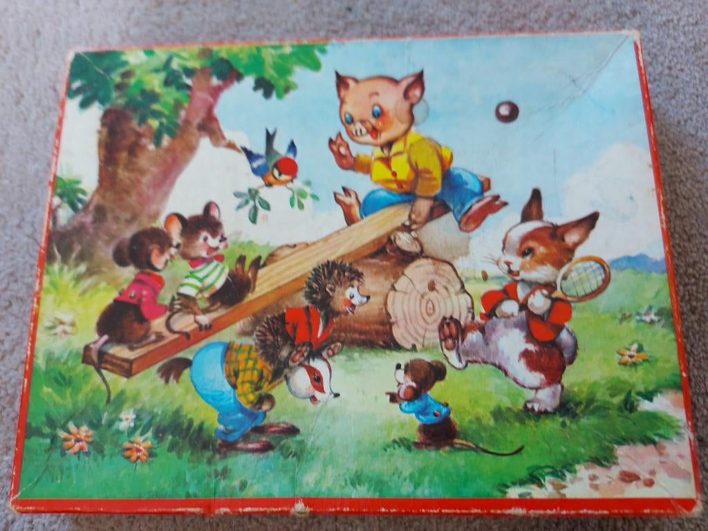 20 puzzel Vintage T.k.f. HOUTEN PUZZEL leuke diertjes, Ophalen of Verzenden