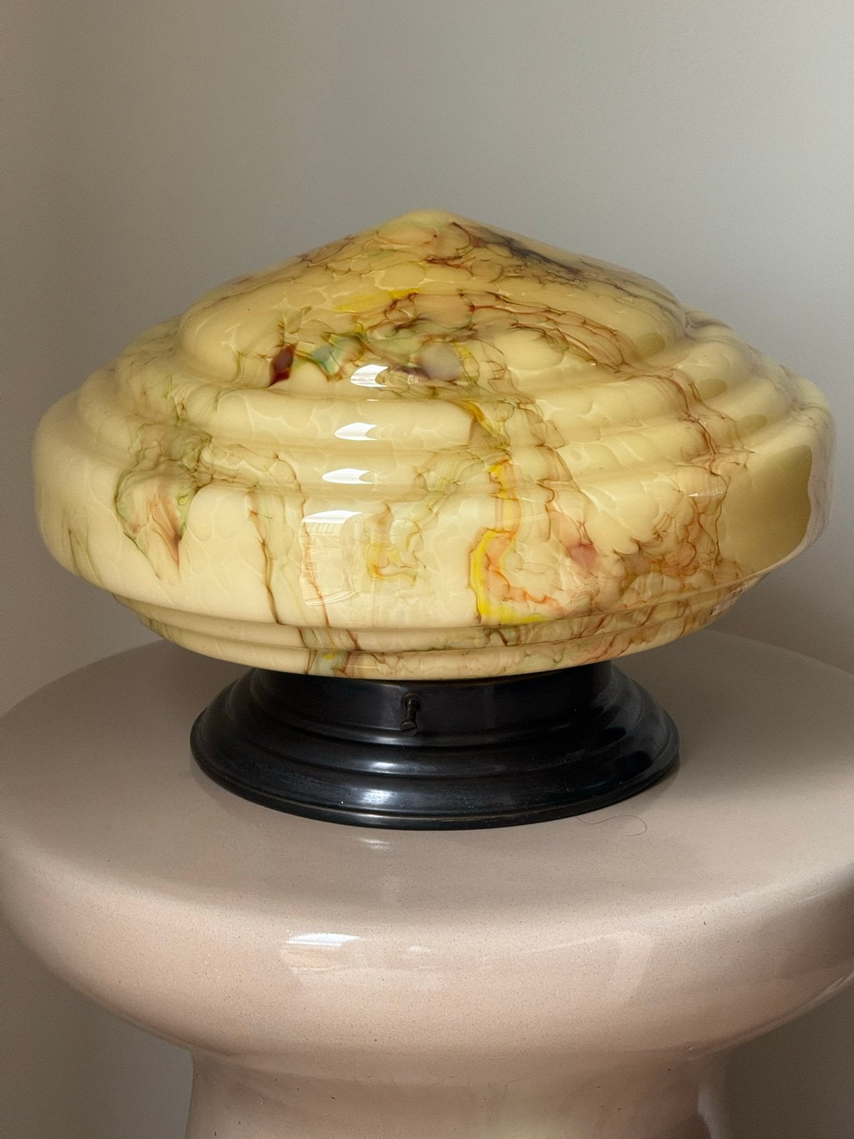 Vintage Art Deco Plafondlamp - Gemarmerd Opaalglas, Ophalen of Verzenden