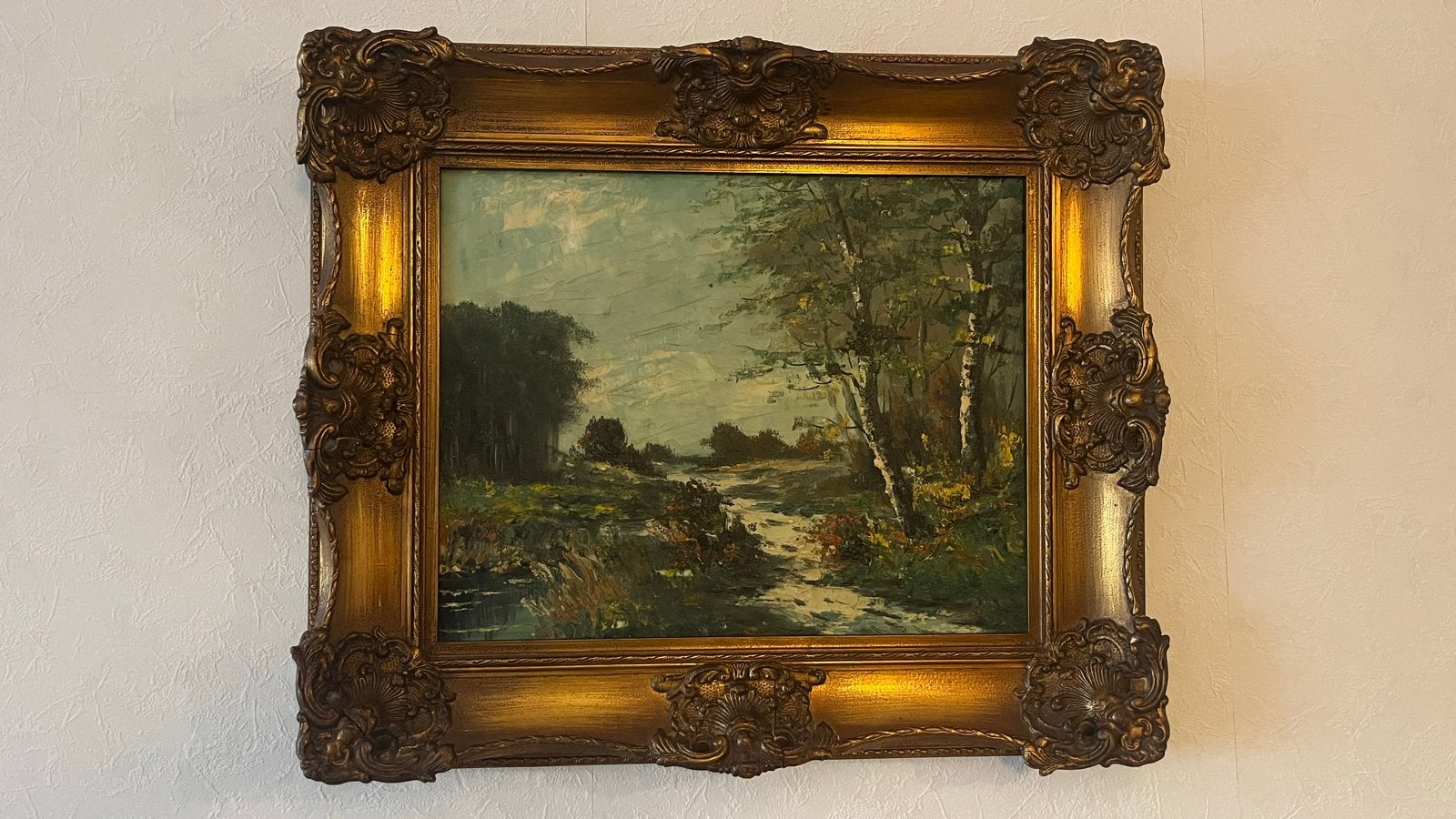Schilderij: Landschap met berkenbomen en water, Ophalen, Doek, Realistisch, Landschap