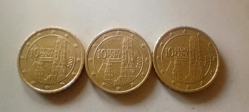 3x 10 Eurocent Oostenrijk - 2002, Postzegels en Munten, Munten | Europa | Euromunten, Ophalen, Oostenrijk, 10 cent, Losse munt
