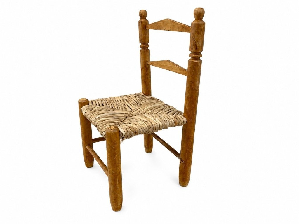 Vintage houten poppenstoel met biezen zitting, Ophalen, Griend 10J, 8321 MN Urk, Gebruikt, Accessoires