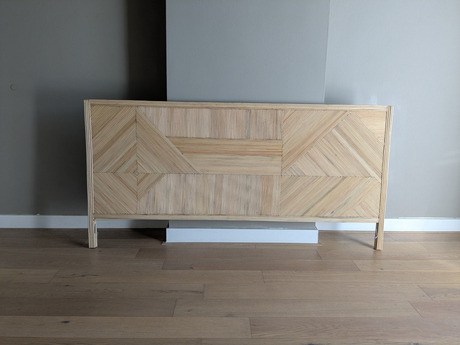 Handgemaakt hoofdbord 200cm breed, Ophalen, Beige, Tweepersoons, Zo goed als nieuw