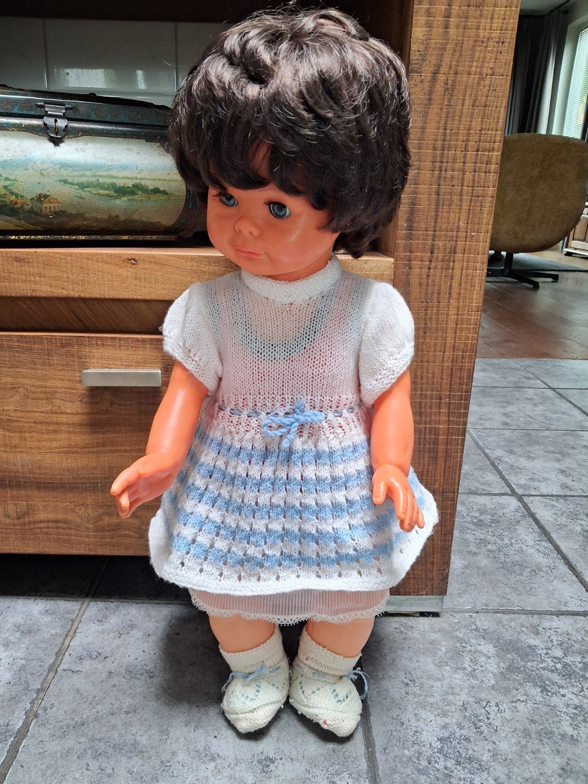 grote vintage pop / 61 cm hoog / is gemerkt, Ophalen, Gebruikt, Pop