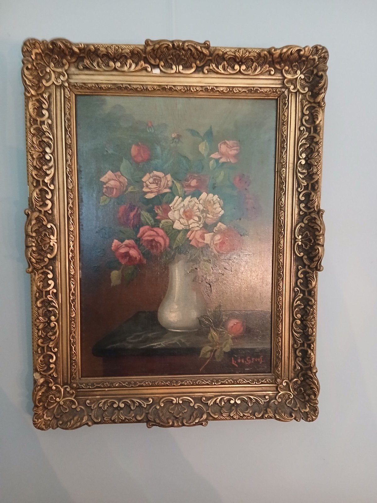 Gesigneerd olieverfschilderij op paneel - Bloemen in vaas, Ophalen of Verzenden