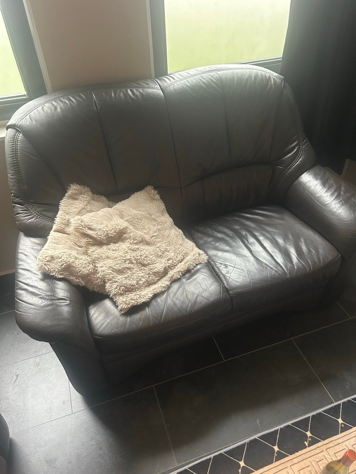 Comfortabele leren banken - 2-zits en 3-zits, Ophalen, Gebruikt, Rechte bank, 200 tot 250 cm