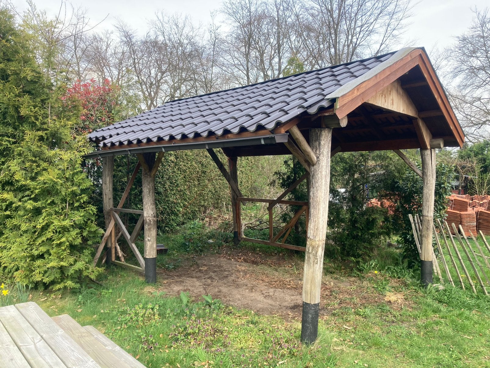 Tk Carport / camperport met meerpalen en dakpannen, Tuin en Terras, Overkappingen, Ophalen, Gebruikt