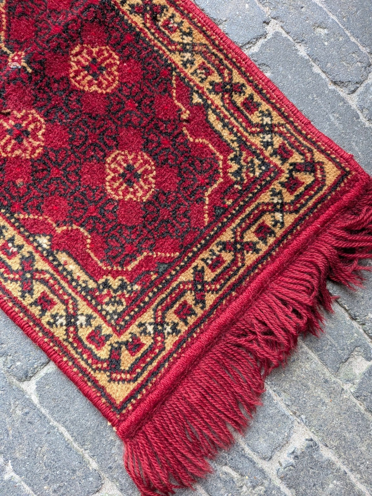 Vintage Oosterse Tafelloper Rood met Franjes 32x90 cm, Huis en Inrichting, Vintage, Minder dan 50 cm, Gebruikt, 50 tot 100 cm