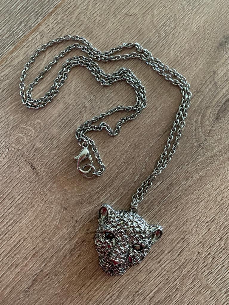 Stoere lange ketting hanger Jaguar Poema zilverkleurig 45 cm, Sieraden, Tassen en Uiterlijk, Kettingen, Nieuw, Ophalen of Verzenden