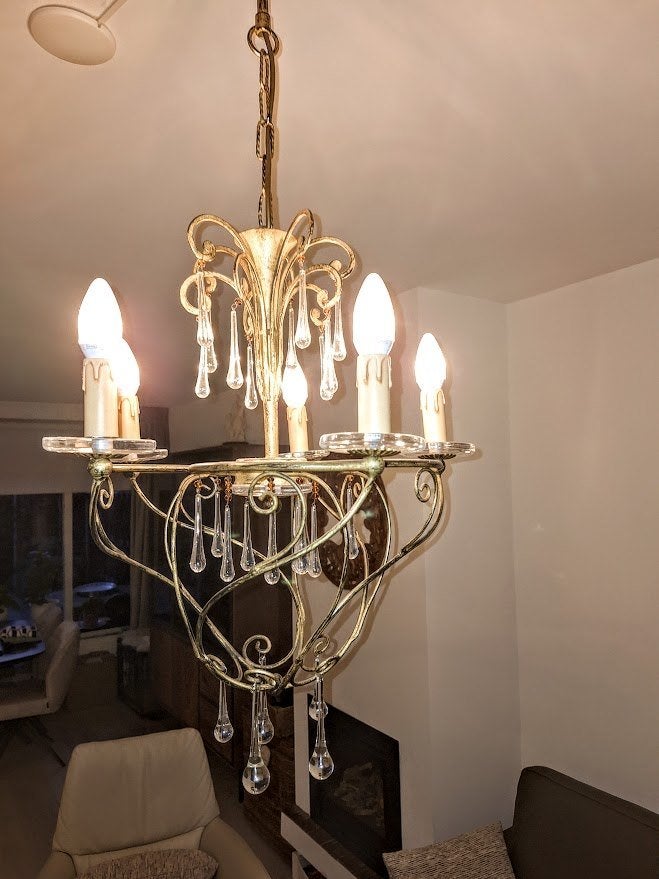 Unieke italiaanse design lamp met murano kristal teardrops, Ophalen