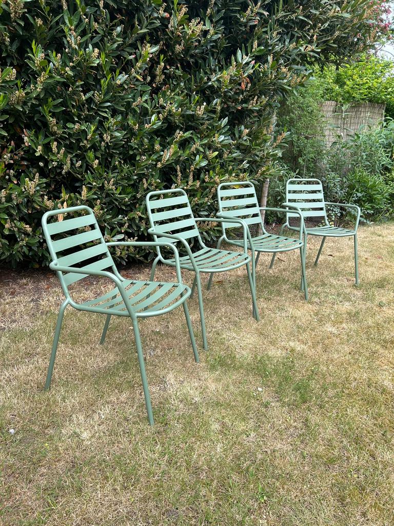 Tuinstoelen set van 4 groen ijzer, Ophalen, Zo goed als nieuw, Metaal