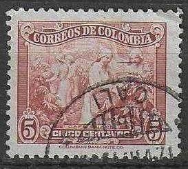 Colombia 1939 - Yvert 327 - Oogst van Koffie - 5 c. (ST), Verzenden, Gestempeld, Zuid-Amerika