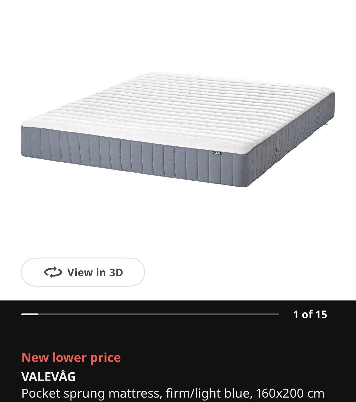 IKEA VALEVÅG Pocket Sprung Mattress (160x200 cm), Ophalen, Tweepersoons, Zo goed als nieuw, Matras