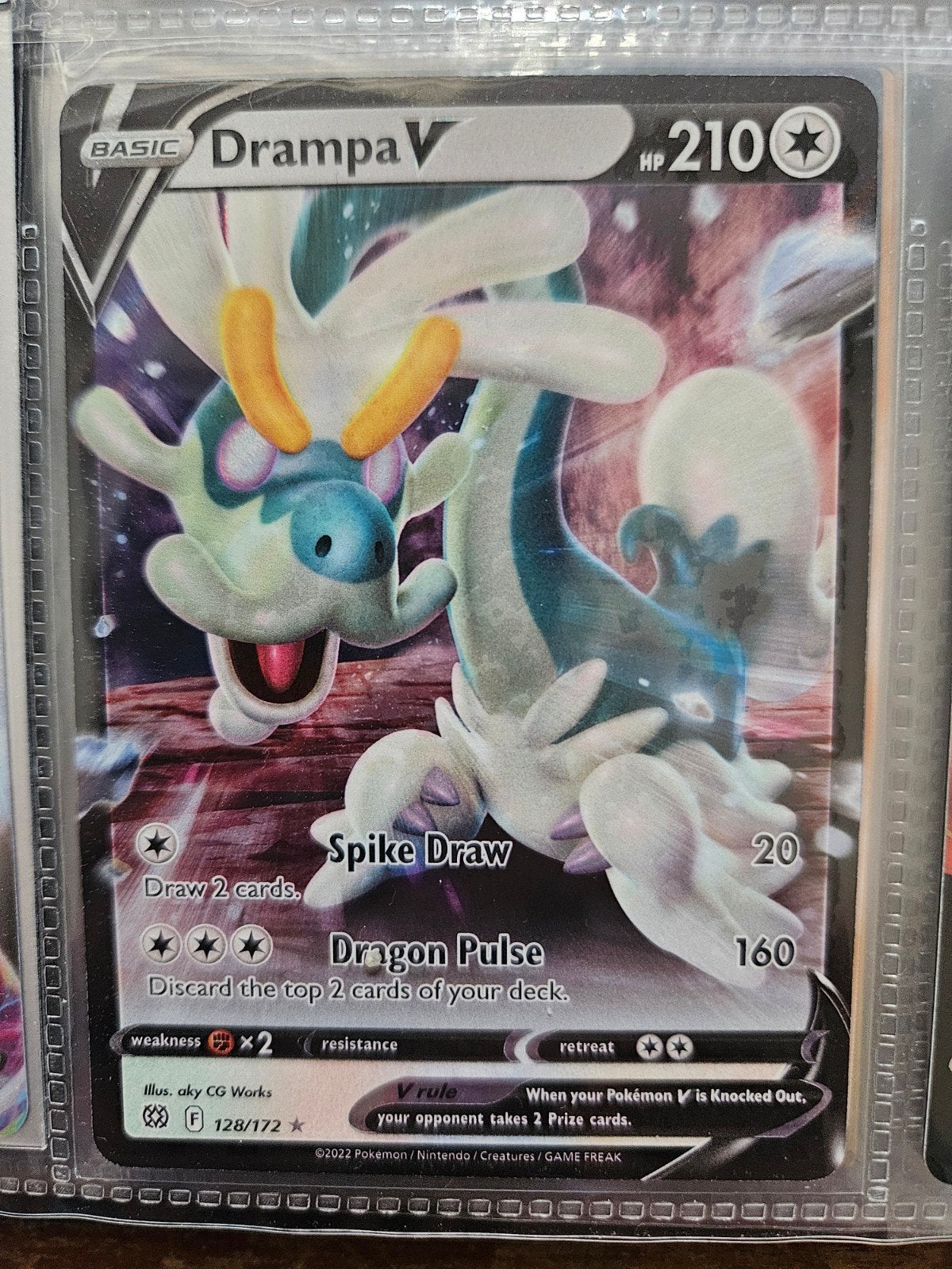 Pokemon Drampa V 128/172 Brilliant Stars, Ophalen of Verzenden, Zo goed als nieuw, Losse kaart, Foil