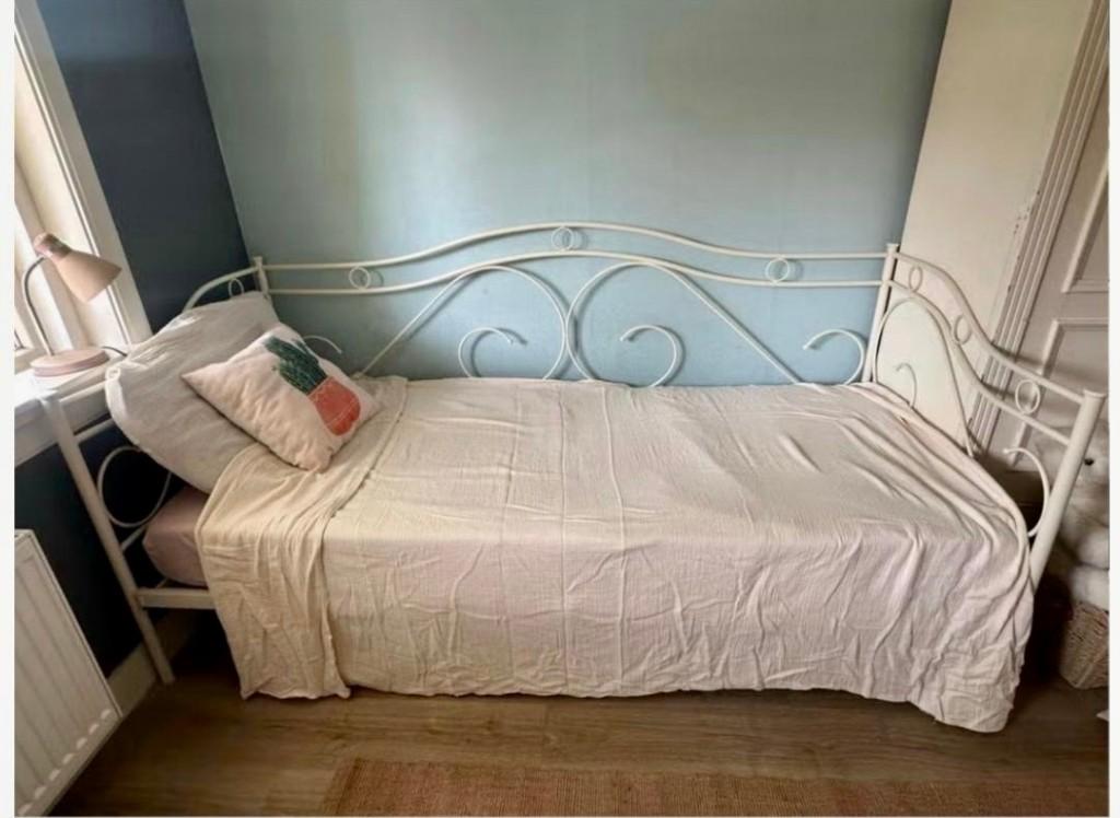 Romantisch stalen bed, 1 persoons, Ophalen, Gebruikt, 90 cm, Eenpersoons