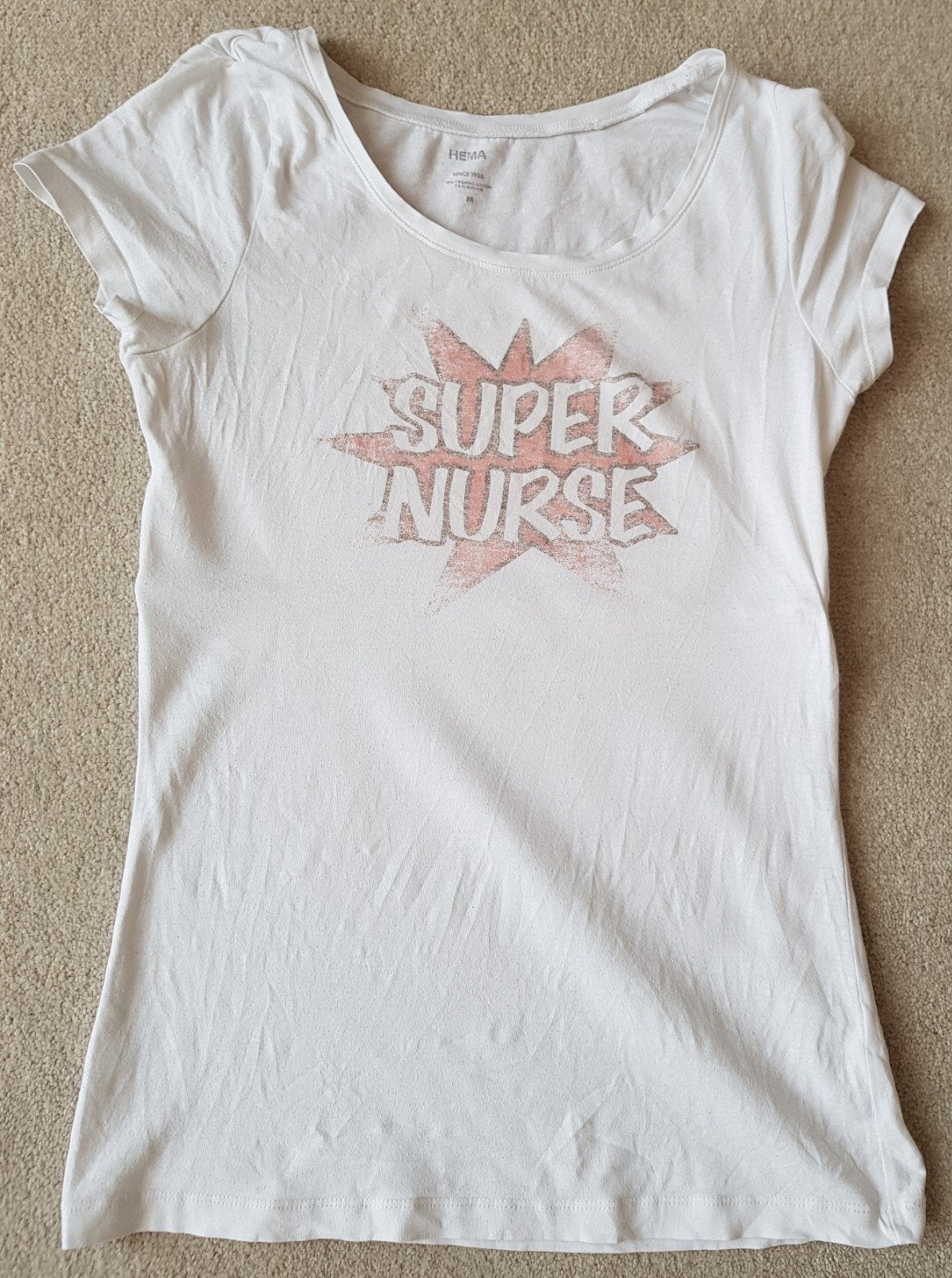 Super nurse tshirt wit maat m verpleging verpleegkundige, Maat 38/40 (M), Verzenden, Wit, Korte mouw