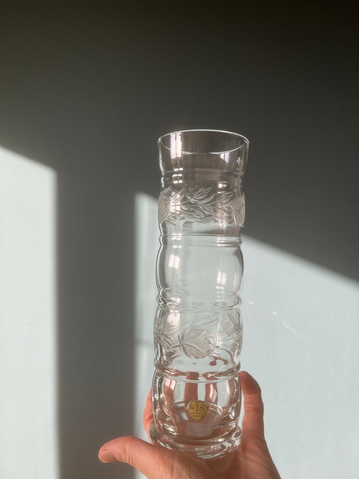 Vintage WIS Kristal vaas met bloemgravures, Ophalen