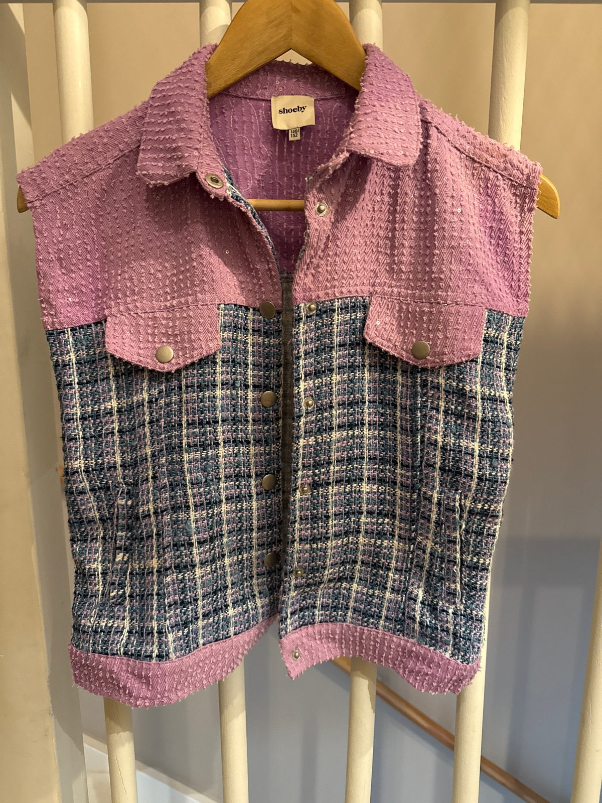 Shoeby Gilet Maat 146/152 - Paars/Geruit, Ophalen of Verzenden, Zo goed als nieuw, Meisje