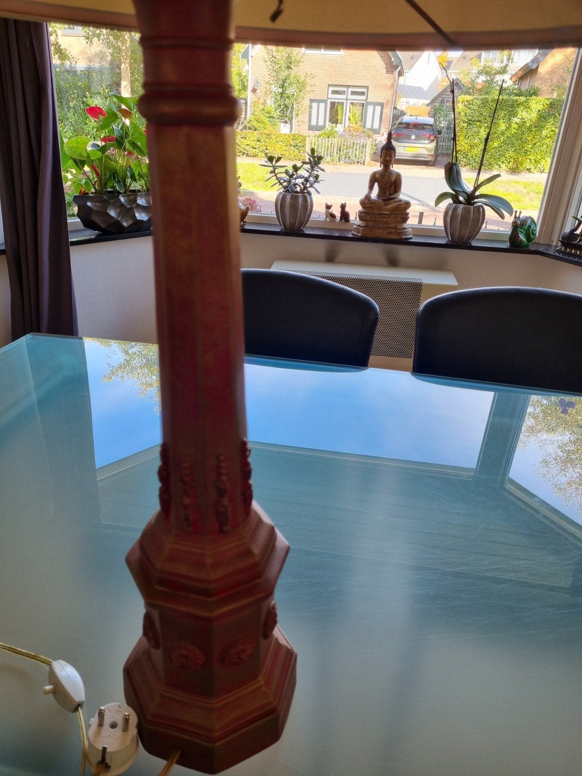 Vintage houten Chinese Lacguer tafellamp met Oosterse detail, Ophalen, Met kap, Hout, Klassiek
