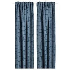 IKEA LÖNNSTÄVMAL Gordijnen - Blauw met patroon, Ophalen, Zo goed als nieuw, Gordijn, Polyester