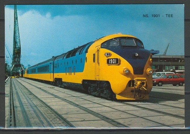 NS 1901 TEE Hondkop in geel en blauw Ansichtkaart t-161 jdu, Verzamelen, Ophalen of Verzenden, Zo goed als nieuw, Trein, Kaart of Prent