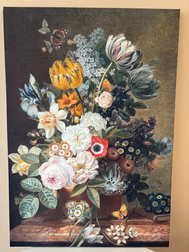 Prachtig bloemenschilderij op canvas - Klassieke stijl, Ophalen, Zo goed als nieuw, 75 cm of meer, 50 tot 75 cm