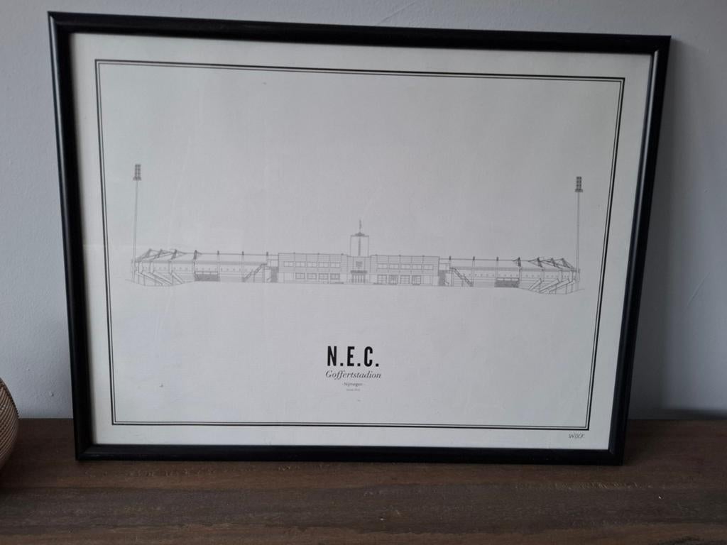 NEC Nijmegen Goffertstadion ingelijste print 42x32 cm, Minder dan 50 cm, Gebruikt, Ophalen of Verzenden, Print