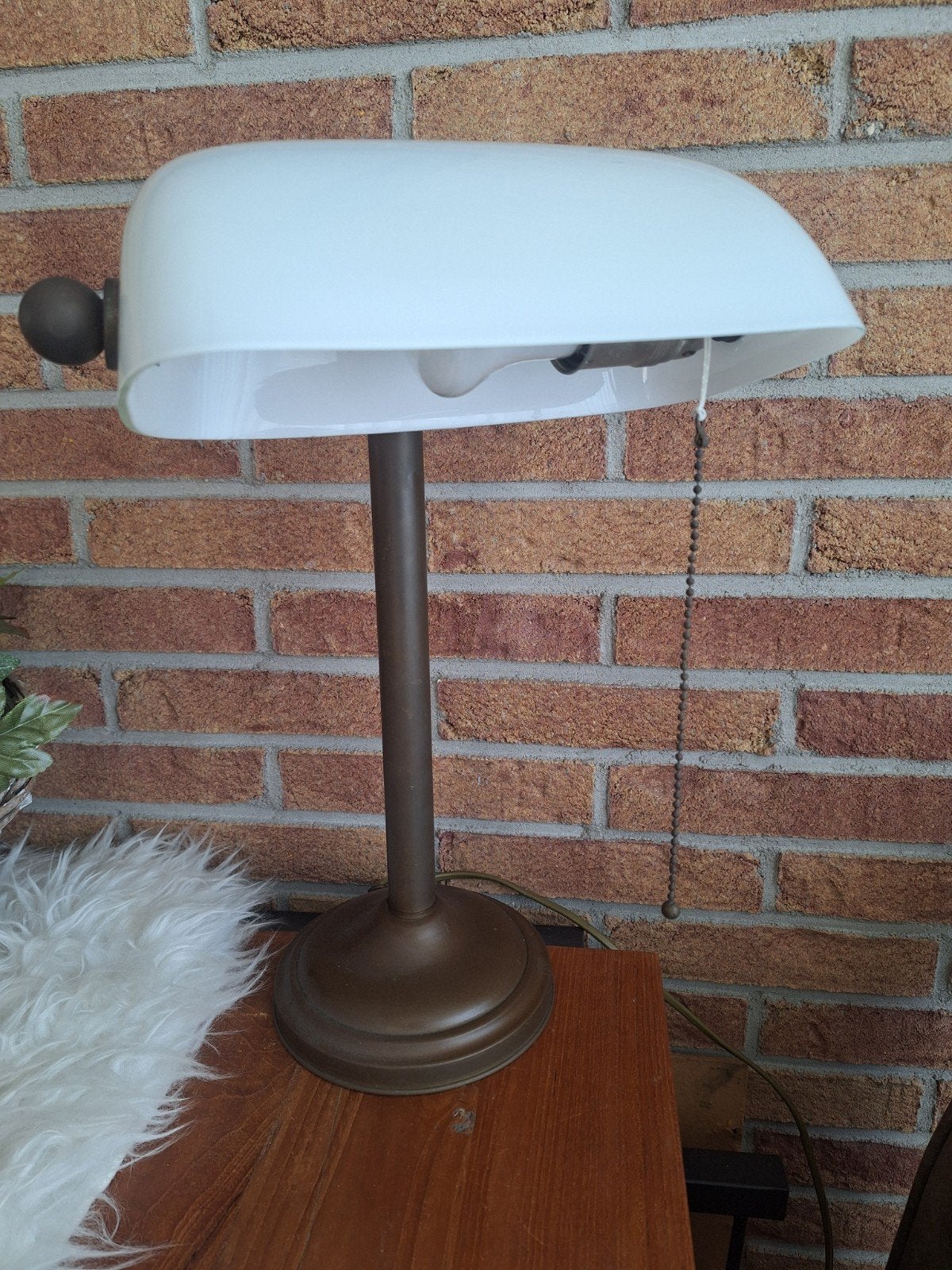 Vintage Bureau / Notarislamp, Gebruikt, Vintage, Glas, 40 cm