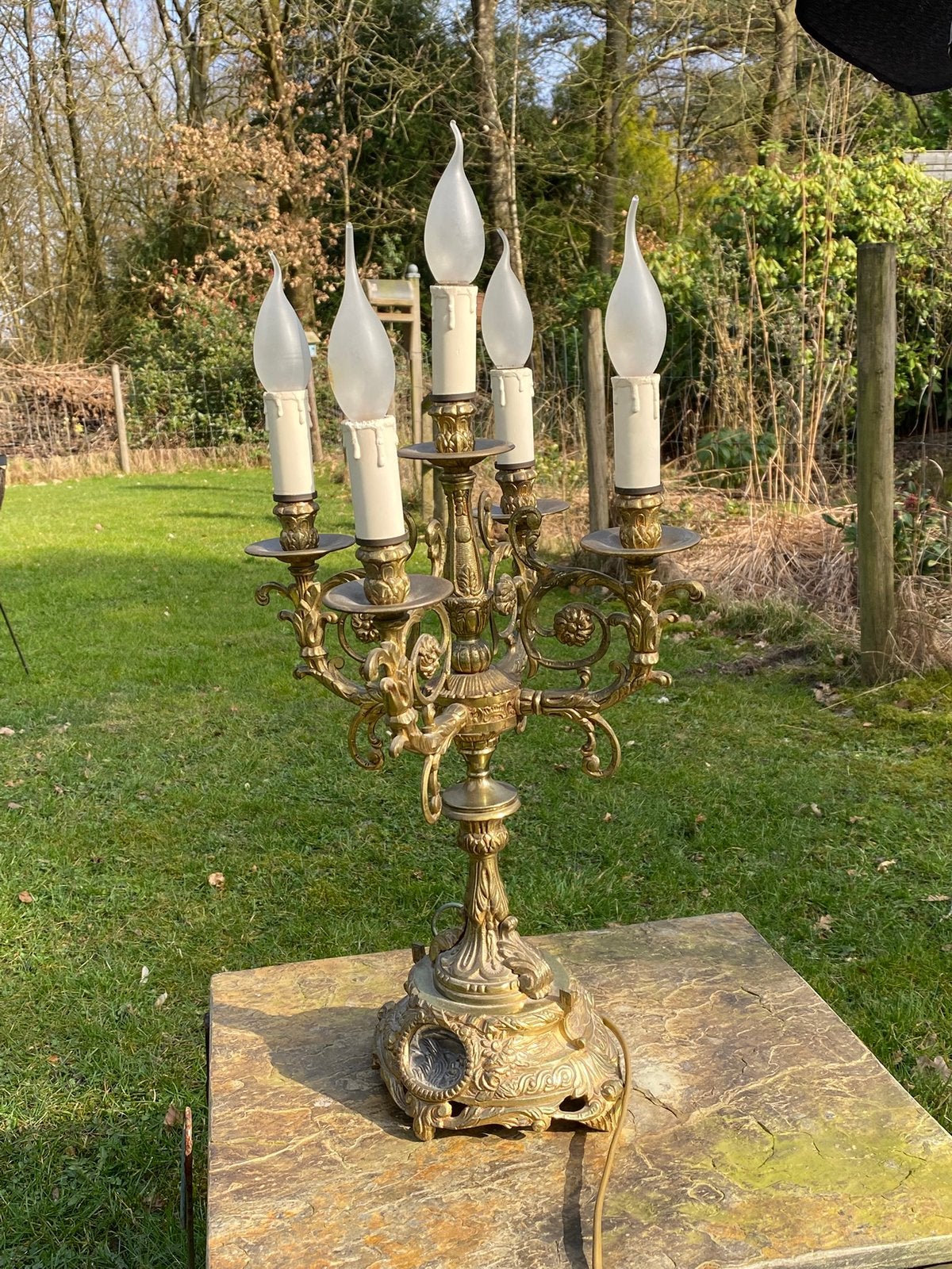 Oude lamp messing, Antiek en Kunst, Antiek | Kandelaars, Ophalen, Koper of Brons