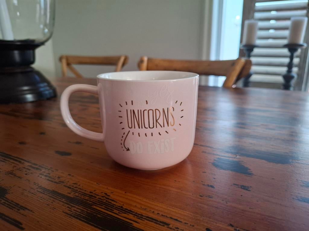 Roze Eenhoorn Mok - 'Unicorns Do Exist', Overige typen, Ophalen of Verzenden, Zo goed als nieuw, Roze