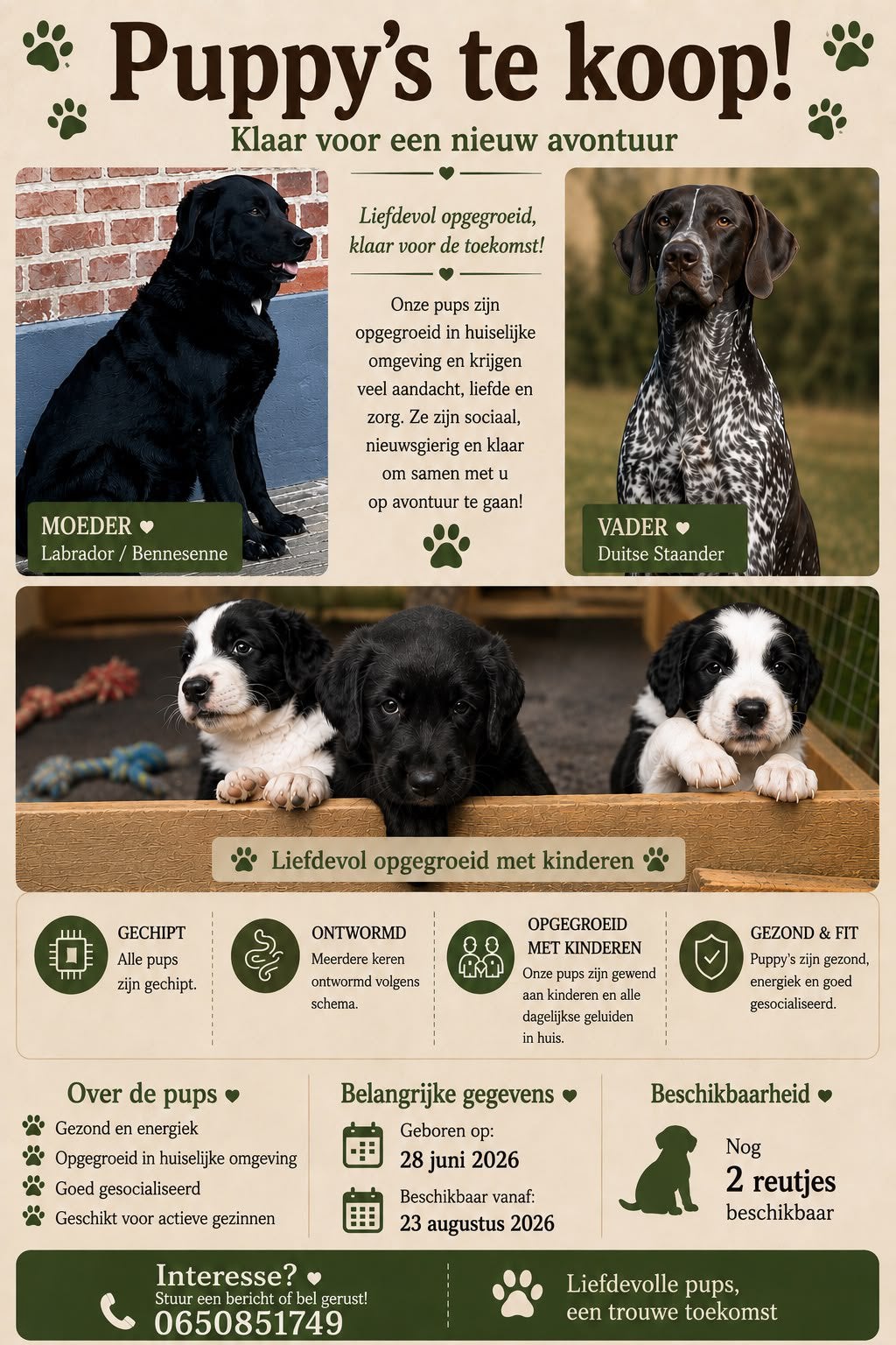 Puppy’s Labrador/Bernersenne + Duitse Staander, Rabiës (hondsdolheid), Reu, 8 tot 15 weken, Meerdere