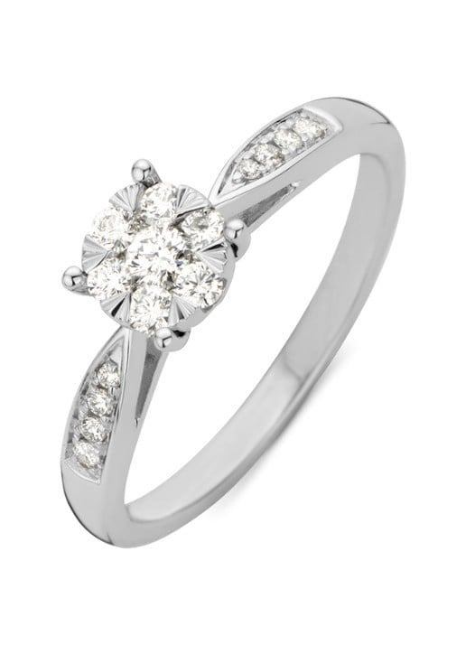 Diamond Point 14k Witgouden verlovingsring met diamanten, Ophalen, Zo goed als nieuw, 17 tot 18, Met edelsteen