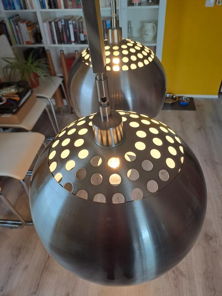Dubbele rvs hanglamp met knikarmen, Ophalen of Verzenden, Nieuw