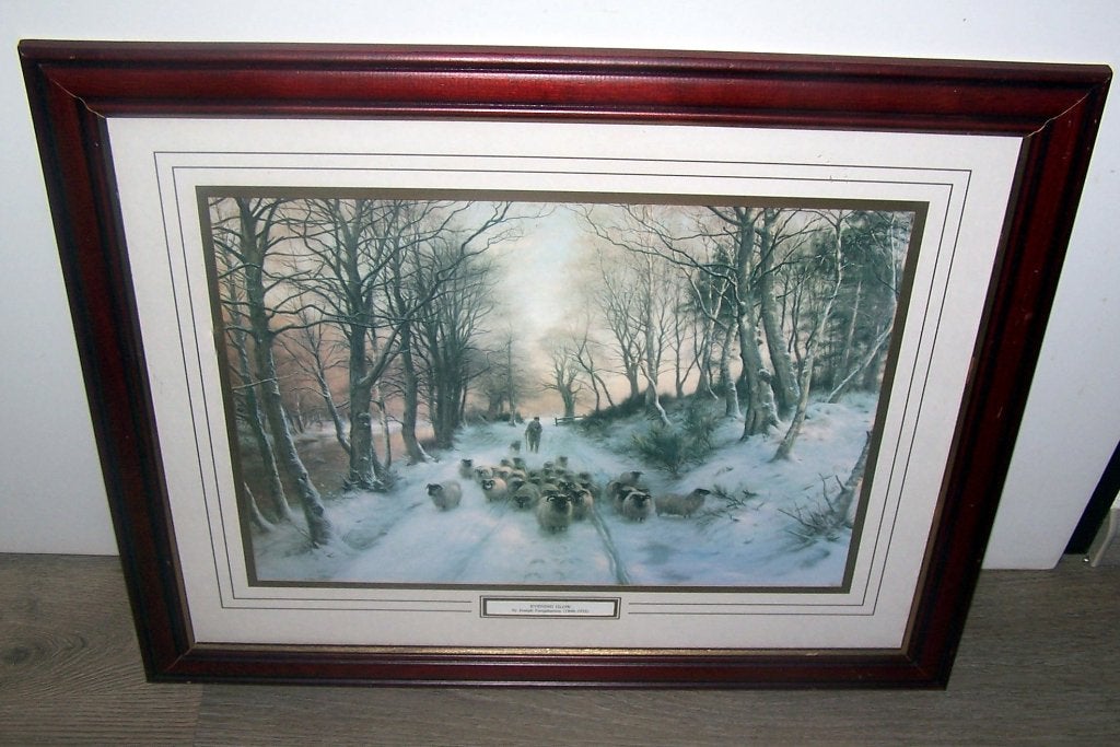 Prachtige ingelijste print Evening Glow -Joseph Farquharson., Landschap, Hout, Ophalen of Verzenden, Print