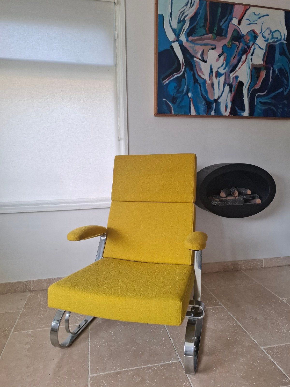 Buisframe fauteuil scandinavisch design?, Ophalen, Metaal, Gebruikt, Minder dan 75 cm