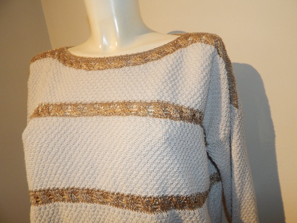 Sezane grof gebreide trui gouden strepen motief in de stof M, Maat 38/40 (M), Overige kleuren, Verzenden, Sezane