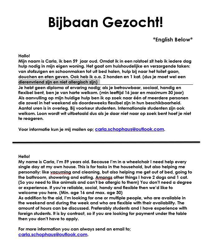 Hulp gezocht!!, Vacatures, Vacatures | Overige Vacatures, MBO, Starter, Tijdelijk contract, Variabele uren